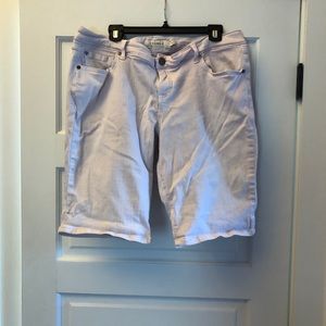 Very-light-pink tinted denim shorts
